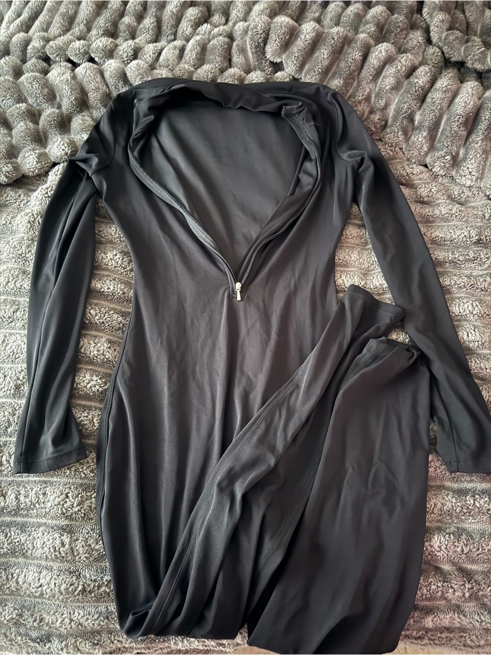 Long Sleeve Black Zip-Front Women’s Dress
